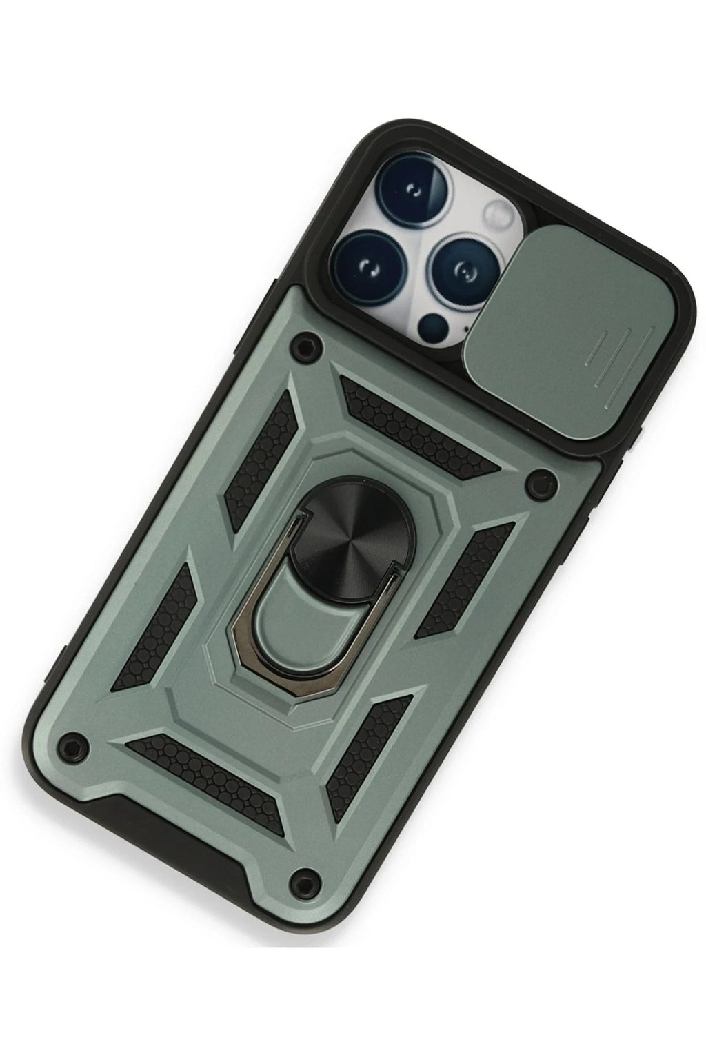 Mey İthalat® iPhone 15 Pro Kılıf Pars Lens Yüzüklü Silikon - Yeşil