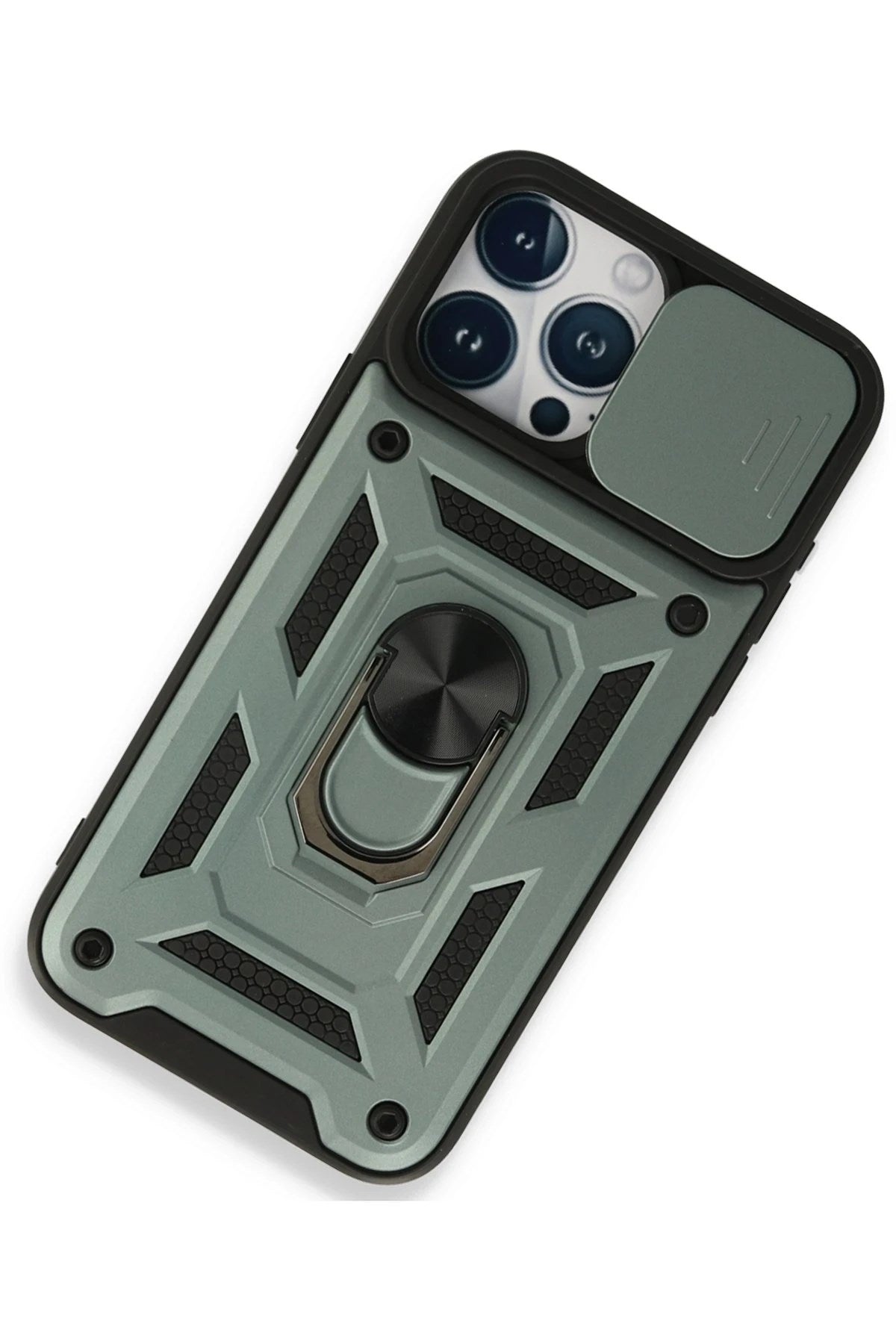 Mey İthalat® iPhone 15 Pro Kılıf Pars Lens Yüzüklü Silikon - Yeşil
