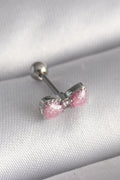 Mey İthalat® 316L Çelik Gümüş Renk Pembe Kurdele Zirkon Taş Detay Tragus Piercing