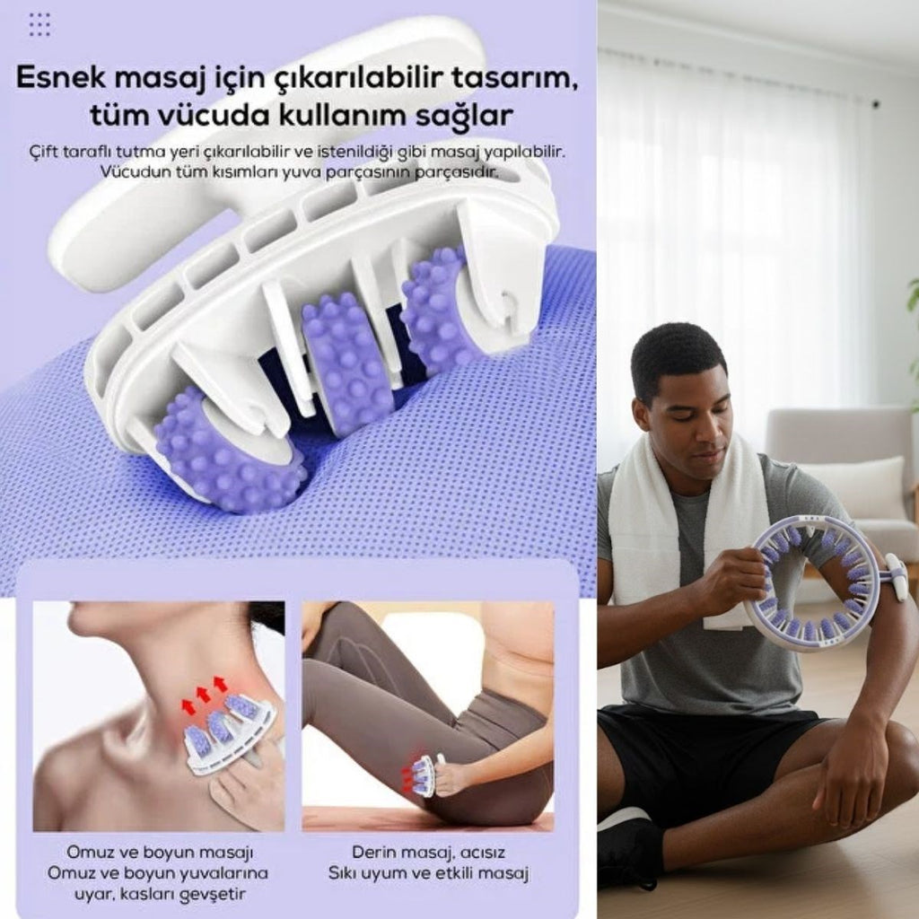14 Tekerlekli 360° Selülit Karşıtı Masaj Aleti – Çıkarılabilir 3 Tekerleği Çıkarılabilen, Bacak, Kol ve Karın İçin Sıkılaştırıcı Masaj Rulosu