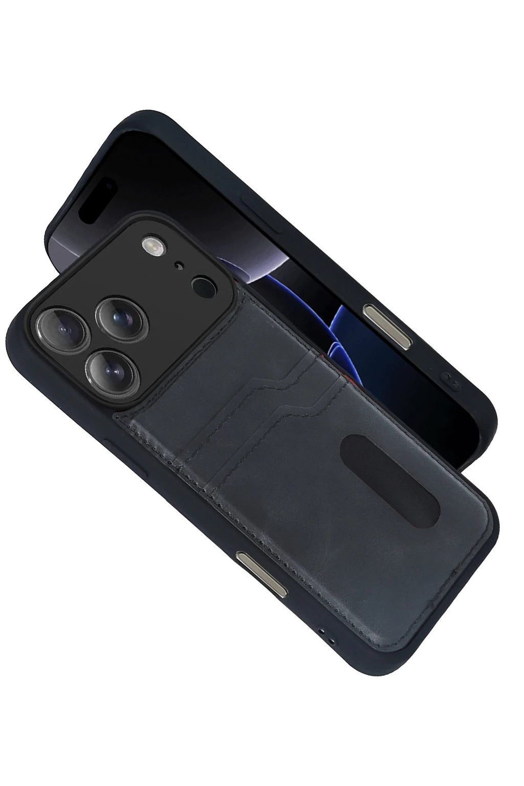 Mey İthalat® iPhone 17 Pro Max Sara Kartvizitli Deri Kılıf - Siyah
