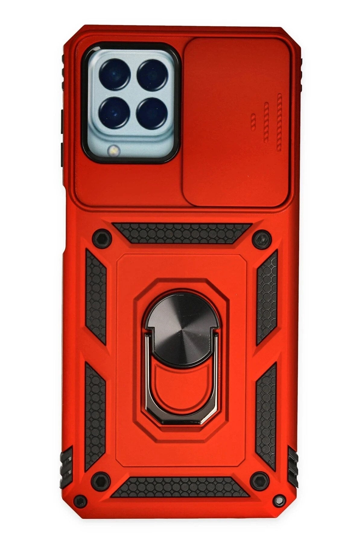 Mey İthalat® Samsung Galaxy M33 Kılıf Pars Lens Yüzüklü Silikon - Kırmızı