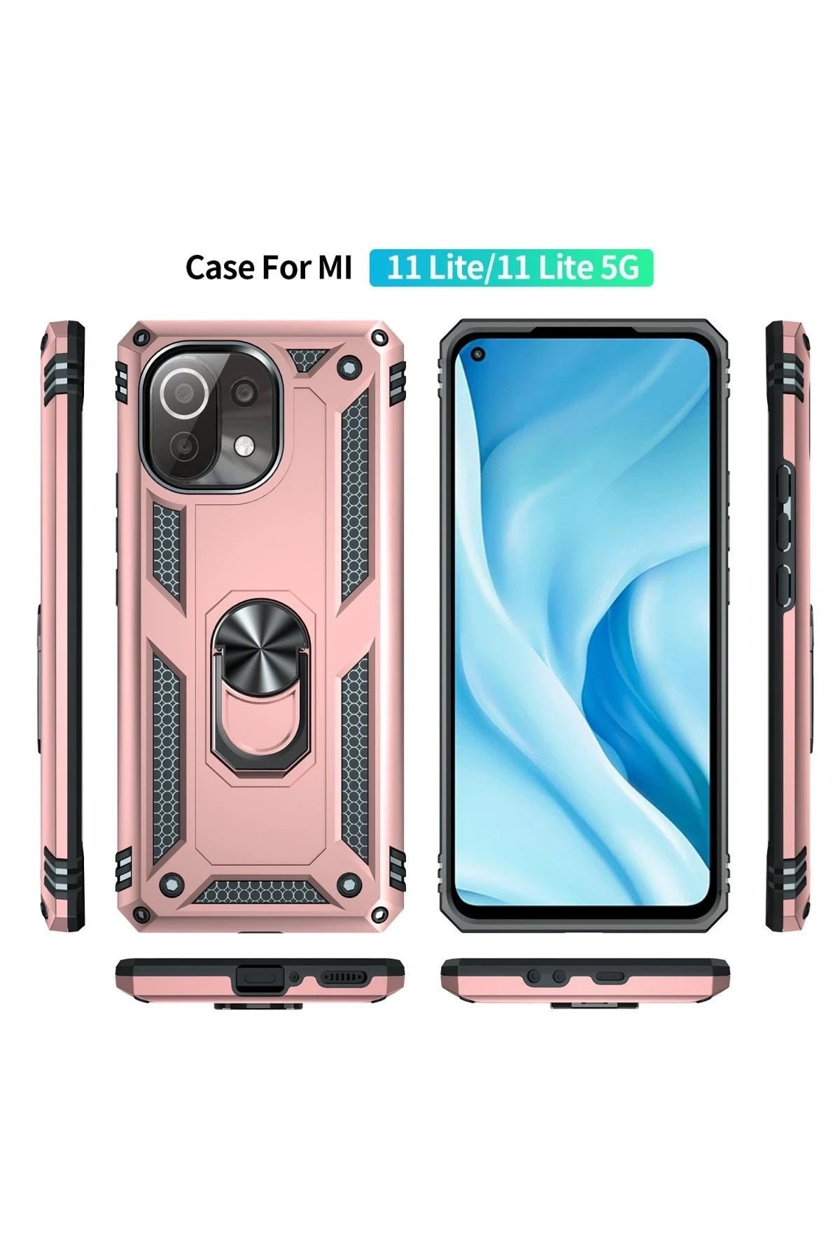 Mey İthalat® Mİ 11 Lite Kılıf Sofya Yüzüklü Silikon Kapak - Rose