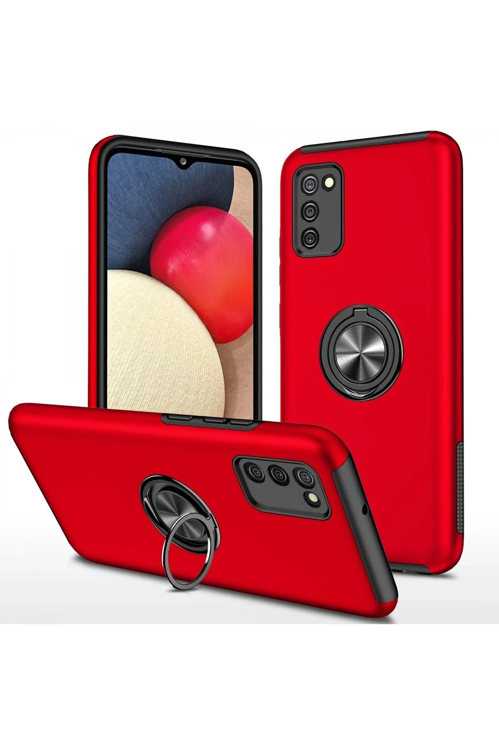 Mey İthalat® Samsung Galaxy A02S Kılıf Elit Yüzüklü Kapak - Kırmızı