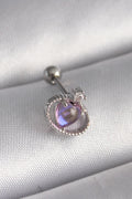 Mey İthalat® 316L Çelik Gümüş Renk Mor Mineli Kalp Zirkon Taş Detay Tragus Piercing