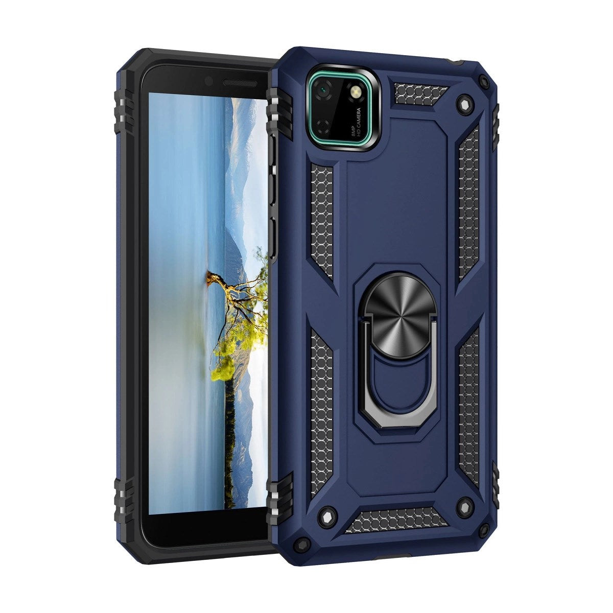 Mey İthalat® Huawei Y5P Kılıf Sofya Yüzüklü Silikon Kapak - Lacivert