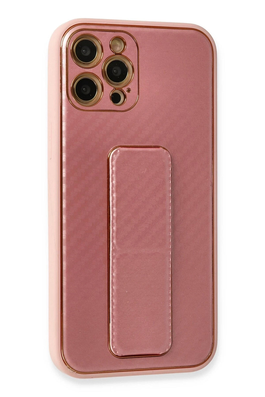 Mey İthalat® iPhone 12 Pro Kılıf Coco Karbon Standlı Kapak - Pembe