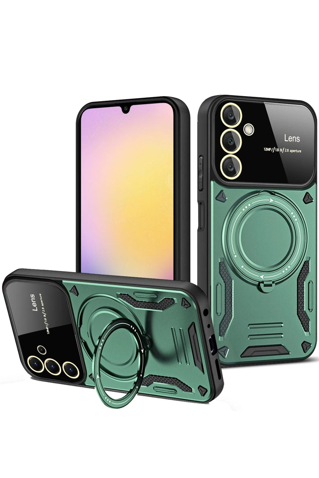 Mey İthalat® Samsung Galaxy A35 5G Kılıf Joy Lens Standlı Kapak - Koyu Yeşil