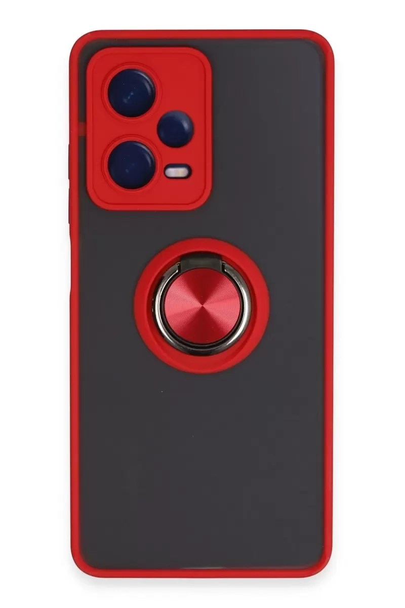 Mey İthalat® Redmi Note 12 Pro 5G Kılıf Montreal Yüzüklü Silikon Kapak - Kırmızı