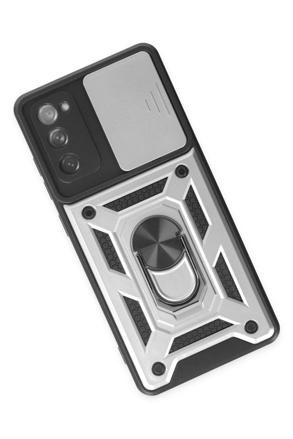 Mey İthalat® Samsung Galaxy S20 FE Kılıf Pars Lens Yüzüklü Silikon - Gümüş