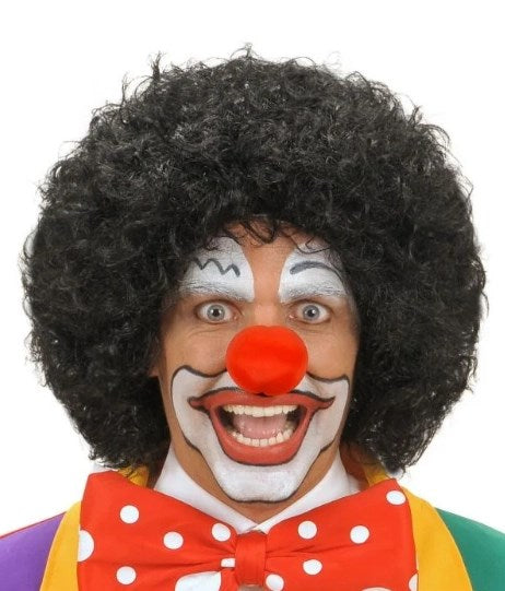 Mey İthalat® Siyah Renk Kıvırcık Afro Bonus Peruk Saç ve Kırmızı Sünger Burun Seti