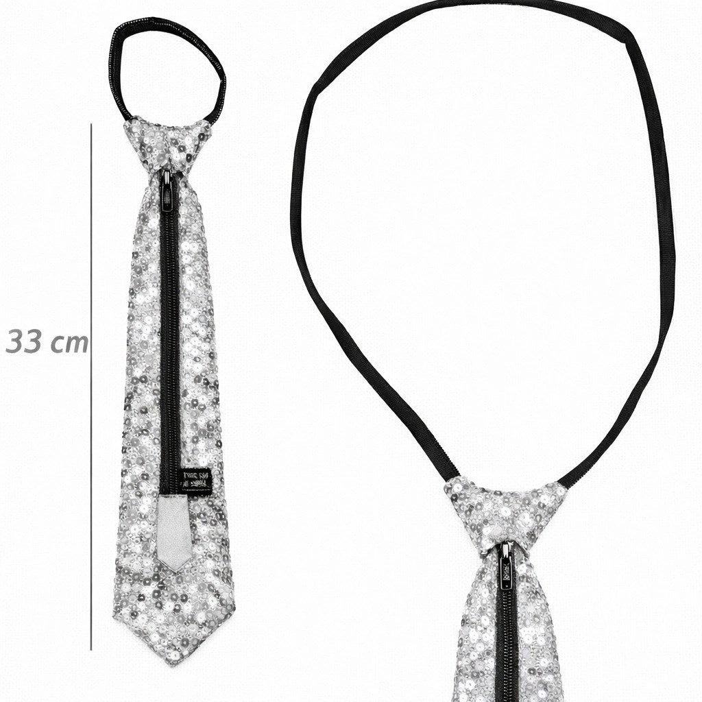 Mey İthalat® Gümüş Renk Pul Payetli Işıltılı Parti Kravatı 33 cm