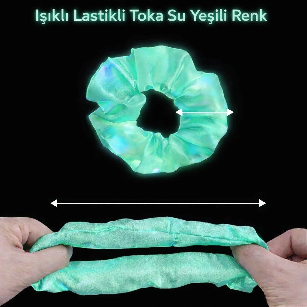 Mey İthalat® Mint Yeşili Renk Led Işıklı Lastikli Saç Tokası - 3 Modlu Festival &amp; Parti Saç Tokası