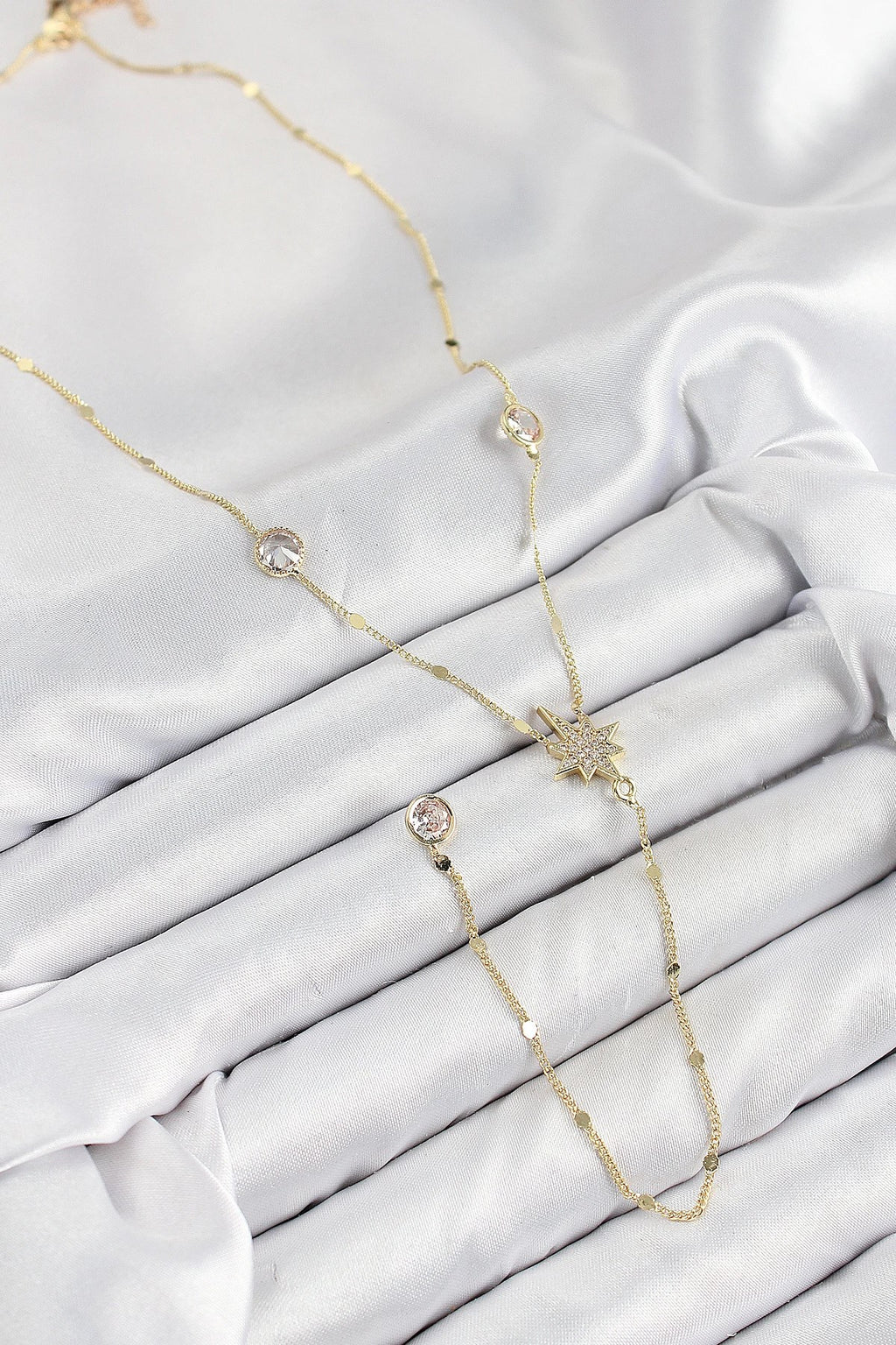 Mey İthalat® Pirinç Zirkon Taşlı Kutup Yıldızı Model Gold Renk Y Kolye