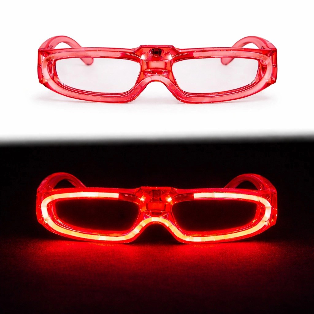 Mey İthalat® Kırmızı LED Işıklı Parti Gözlüğü 3 Modlu – Glow &amp; Gece Eğlence Gözlüğü