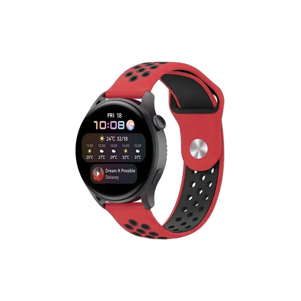 Mey İthalat® Watch 20mm Spor Delikli Kordon - Kırmızı-Siyah