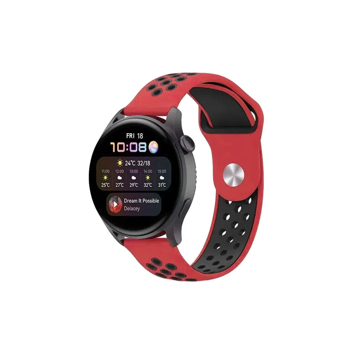 Mey İthalat® Watch 20mm Spor Delikli Kordon - Kırmızı-Siyah