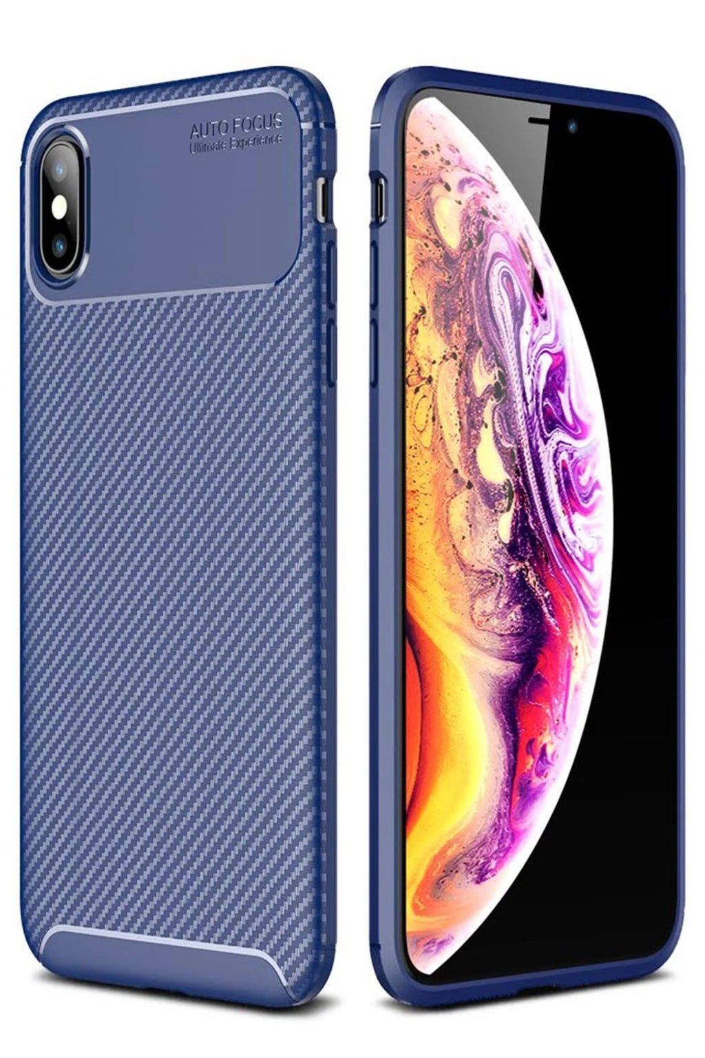 Mey İthalat® iPhone XS Max Kılıf Auto Focus Karbon Kapak - Lacivert