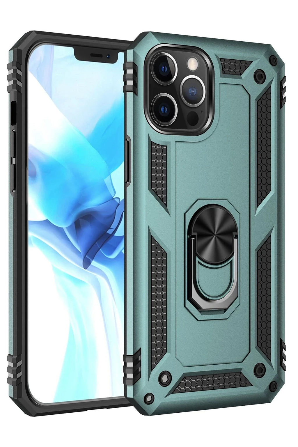 Mey İthalat® iPhone 12 Pro Max Kılıf Sofya Yüzüklü Silikon Kapak - Yeşil