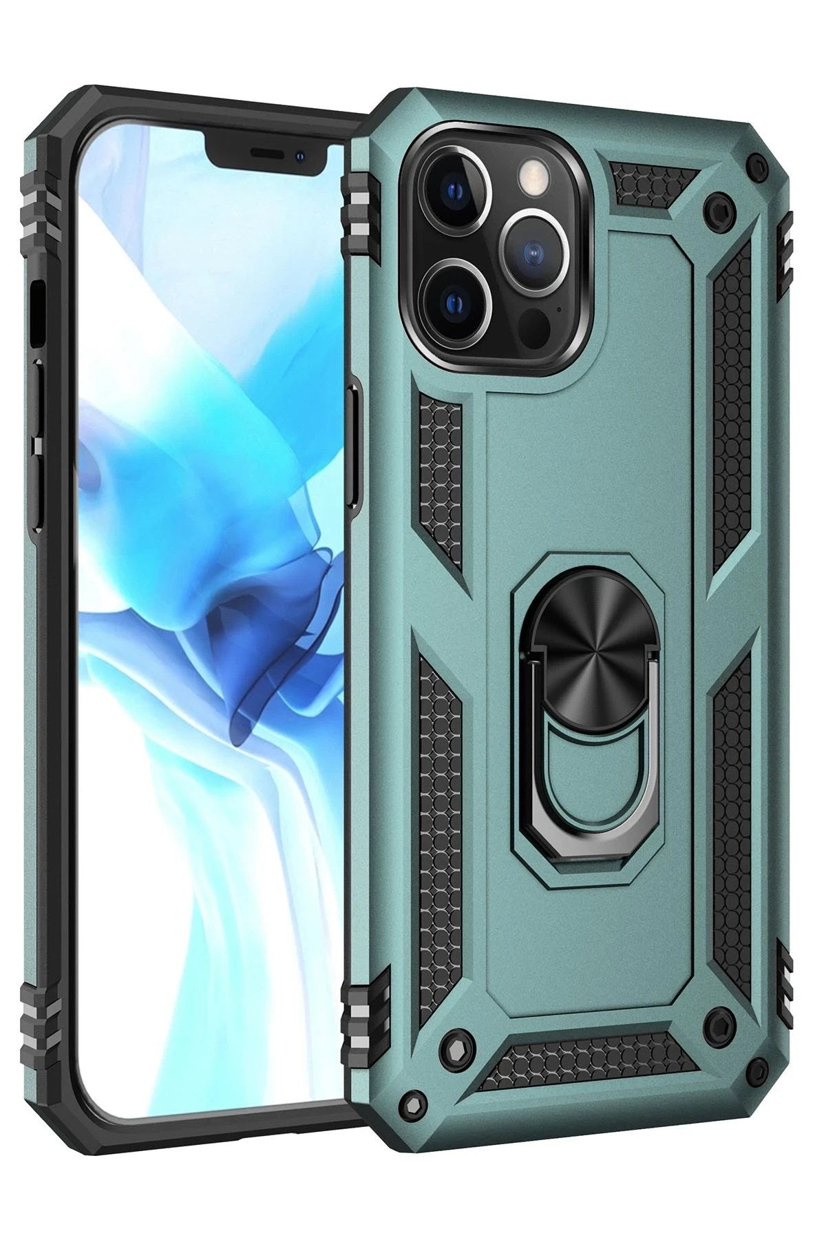 Mey İthalat® iPhone 12 Pro Max Kılıf Sofya Yüzüklü Silikon Kapak - Yeşil