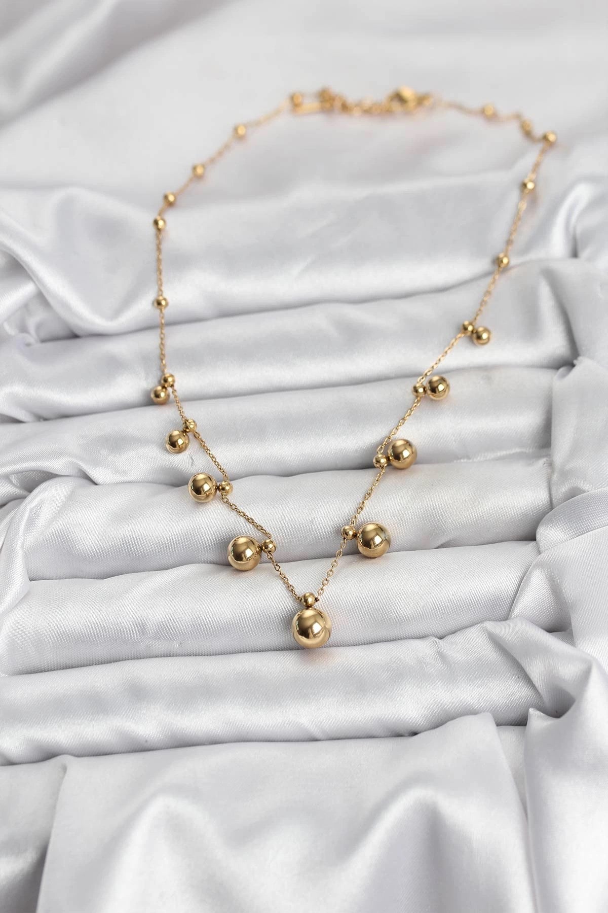 Mey İthalat® 316L Çelik Zincir Gold Renk Topçuklu Kolye