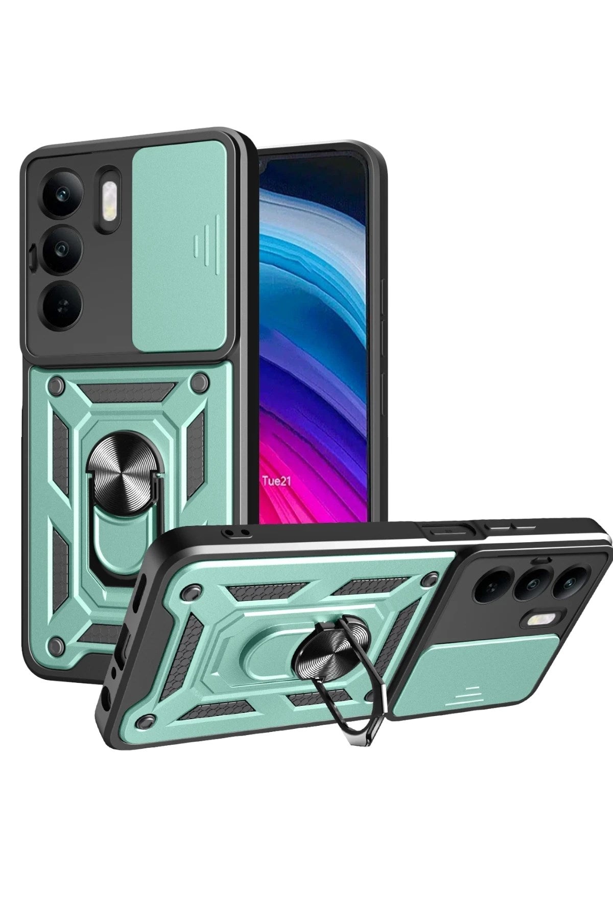 Mey İthalat® Realme C75 4G Kılıf Pars Lens Yüzüklü Silikon - Yeşil