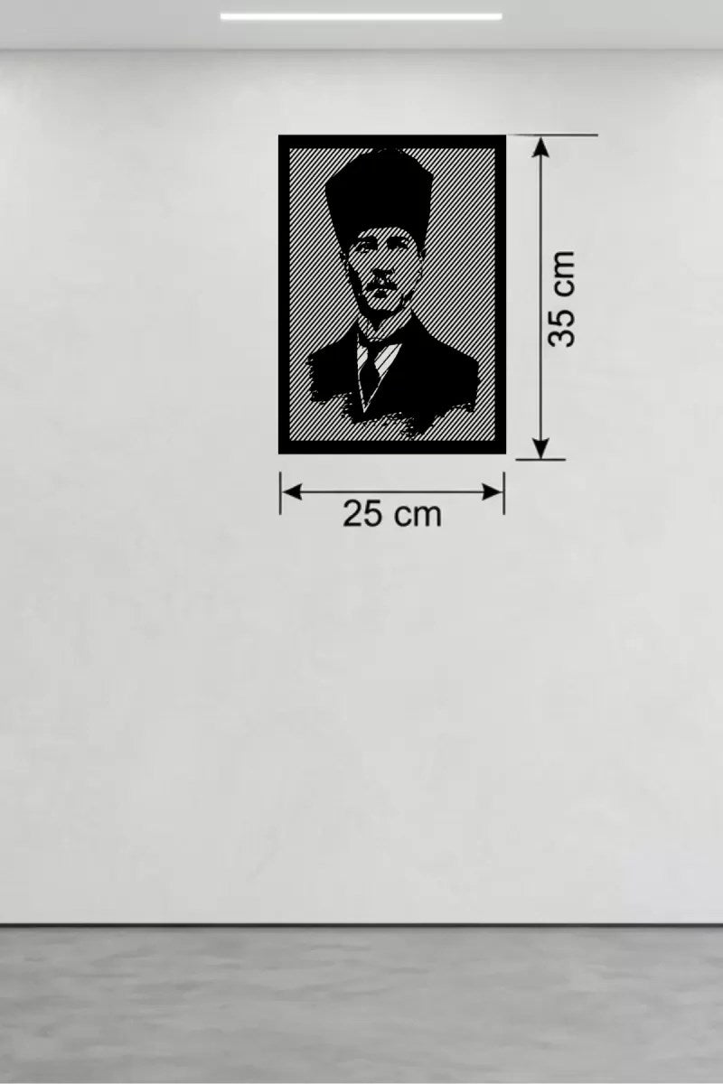 Mey İthalat® Atatürk Line Art Metal Görünümlü Ahşap Tablo - Modern Ofis ve Ev Dekoru
