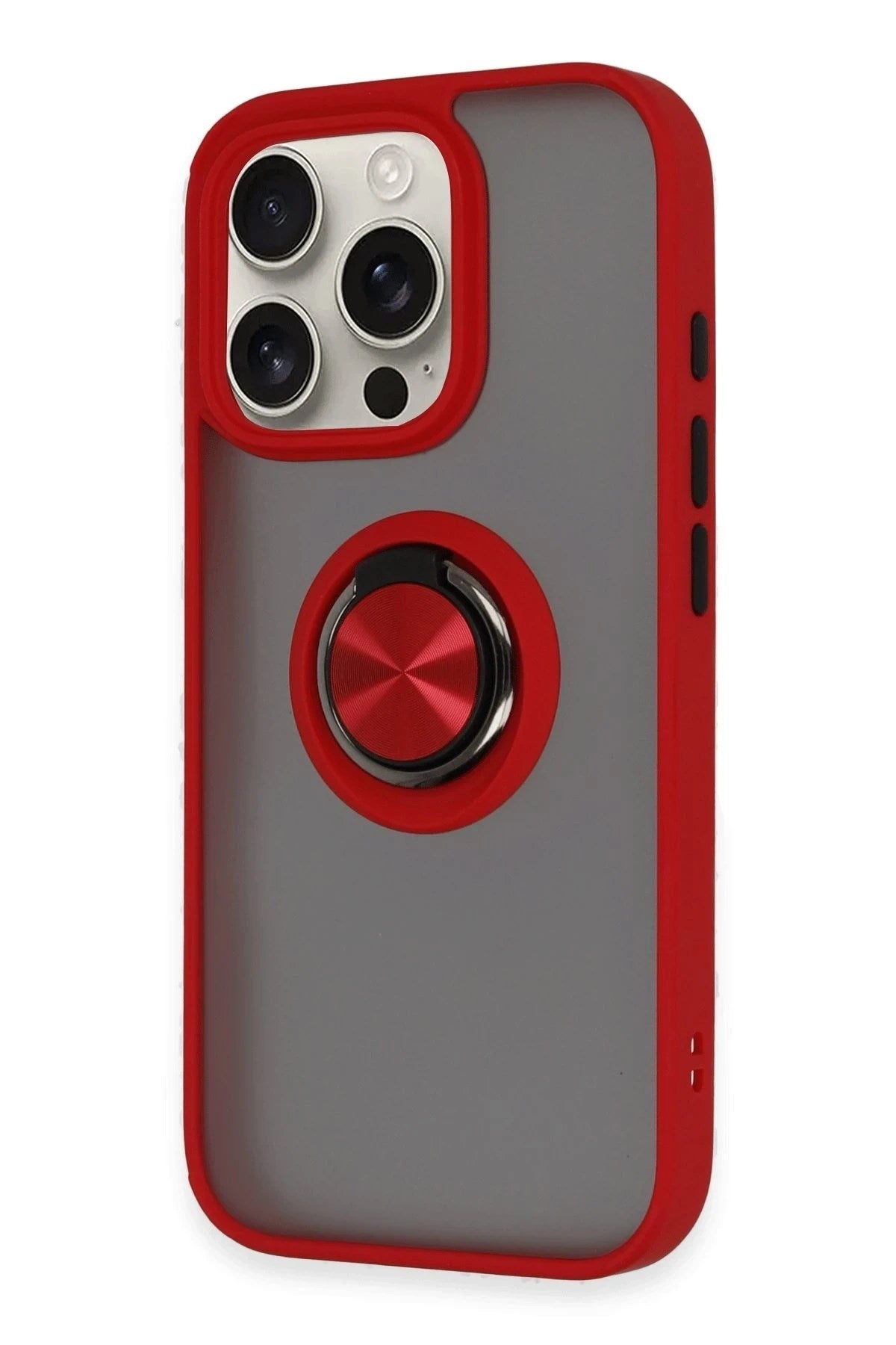 Mey İthalat® iPhone 16 Pro Max Kılıf Montreal Yüzüklü Silikon Kapak - Kırmızı