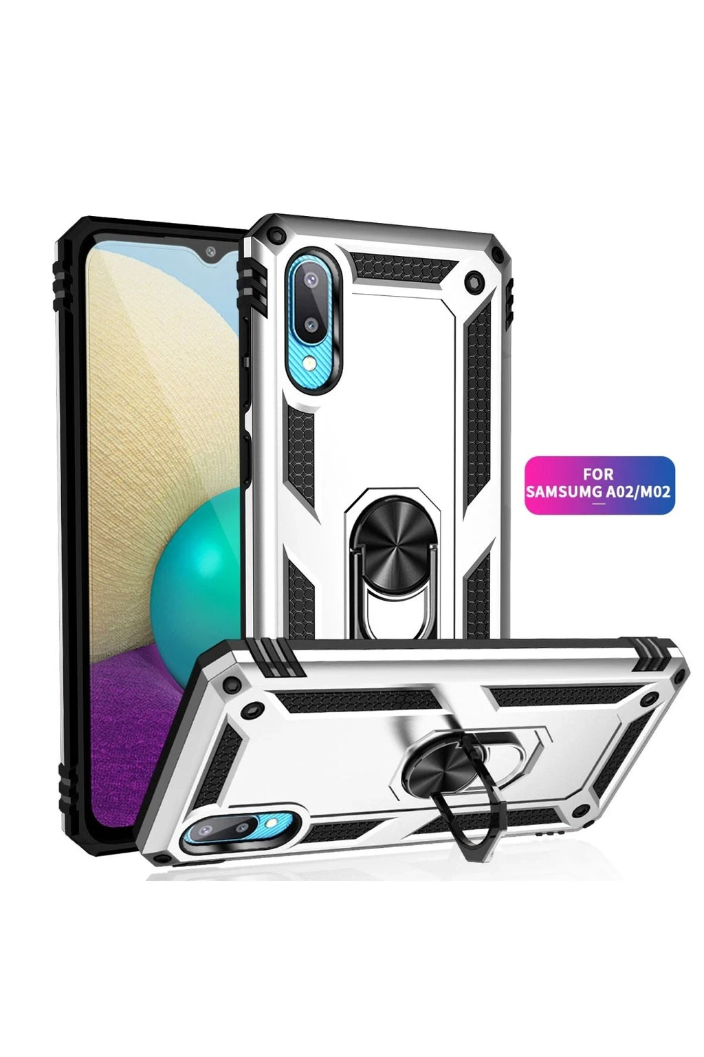 Mey İthalat® Samsung Galaxy A02 Kılıf Sofya Yüzüklü Silikon Kapak - Gümüş