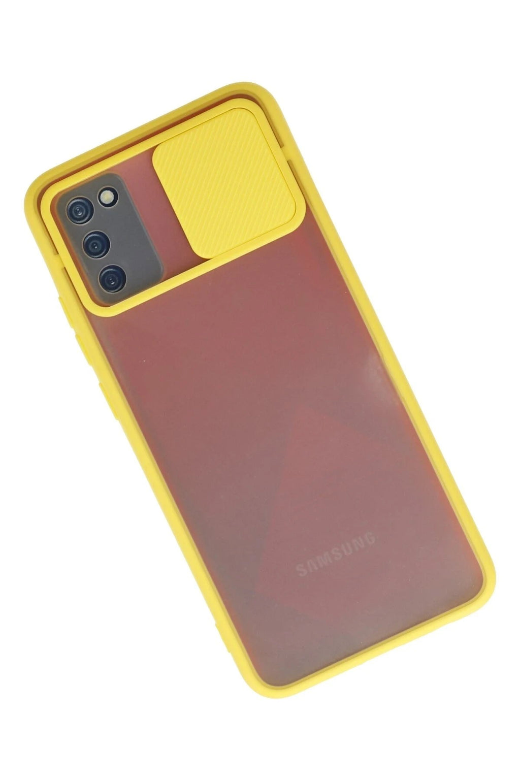 Mey İthalat® Samsung Galaxy A02S Kılıf Palm Buzlu Kamera Sürgülü Silikon - Sarı