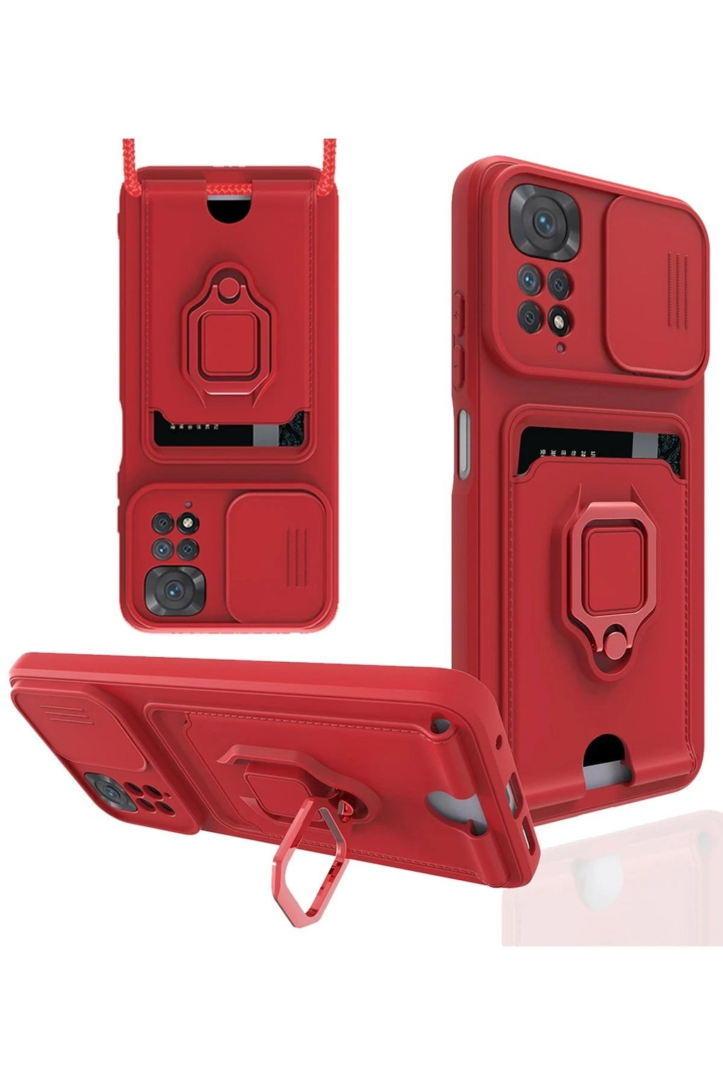 Mey İthalat® Redmi Note 11 Pro Kılıf Zuma Kartvizitli Yüzüklü Silikon - Kırmızı