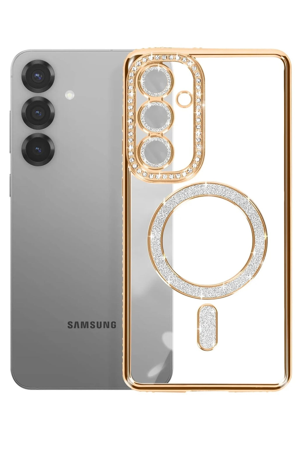 Mey İthalat® Samsung Galaxy S26 Joke Simli Magneticsafe Kılıf - Gold