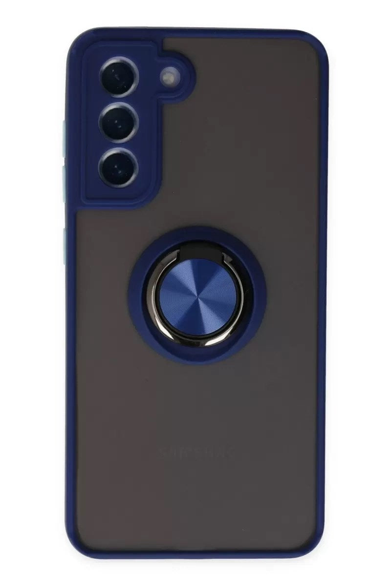 Mey İthalat® Samsung Galaxy S21 FE Kılıf Montreal Yüzüklü Silikon Kapak - Lacivert
