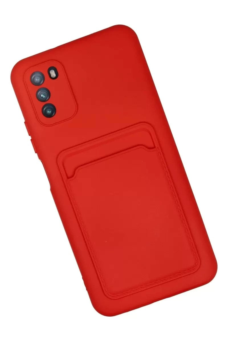 Mey İthalat® Pocophone M3 Kılıf Kelvin Kartvizitli Silikon - Kırmızı