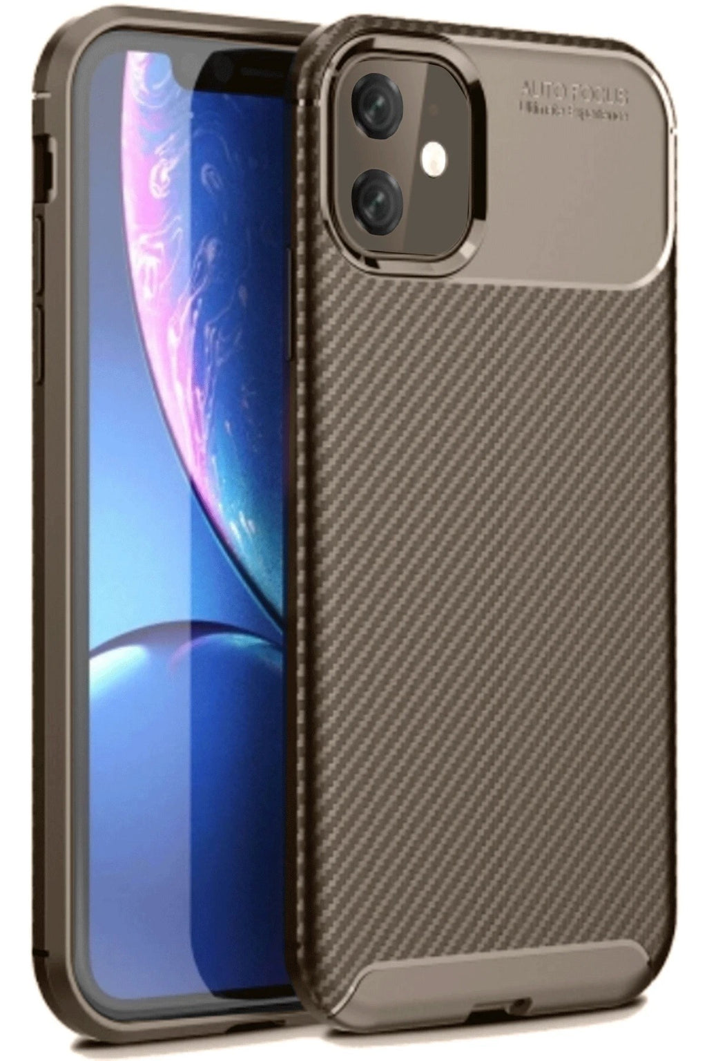 Mey İthalat® iPhone 11 Kılıf Auto Focus Karbon Kapak - Kahverengi