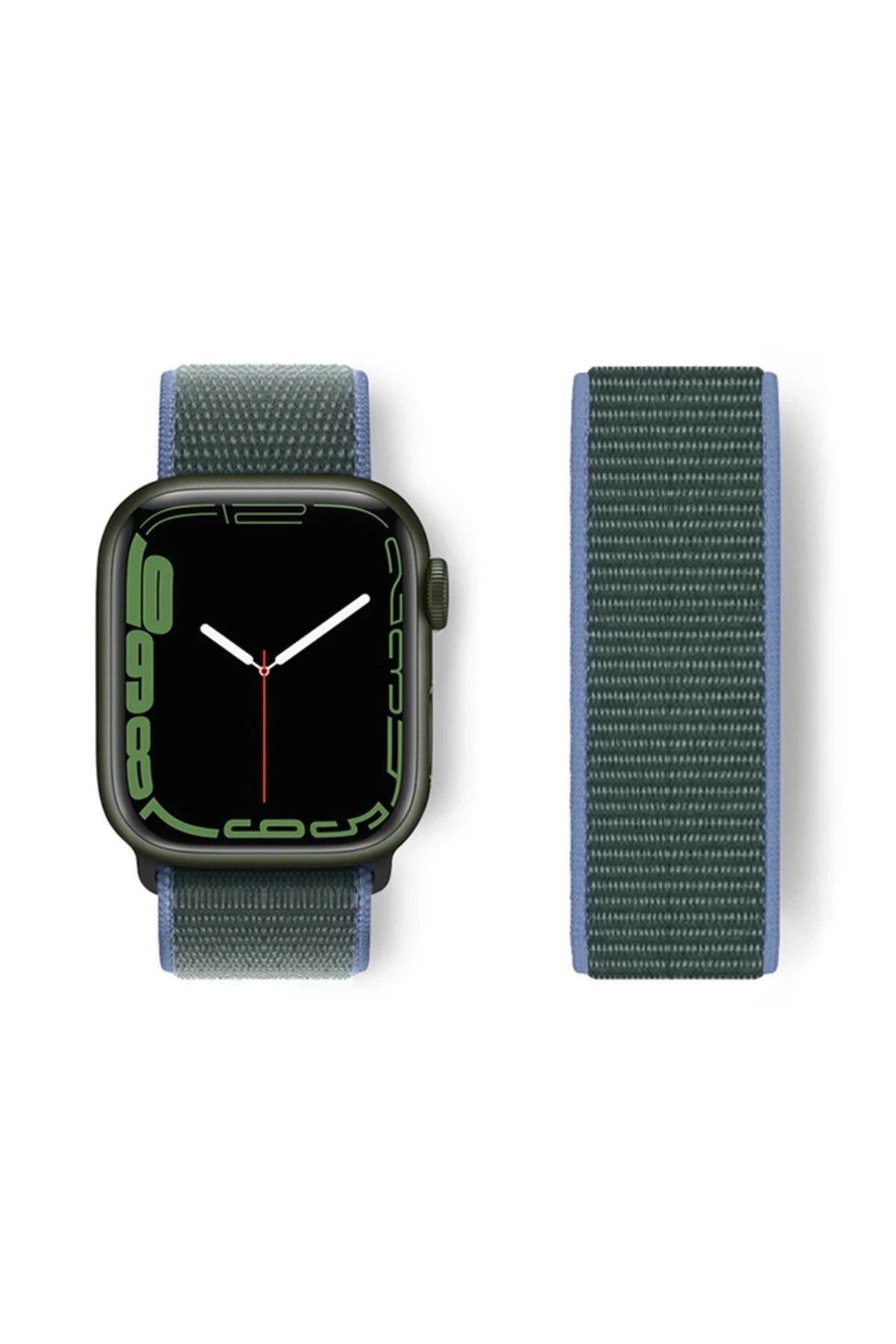 Mey İthalat® Watch 38mm Hasırlı Cırtcırtlı Kordon - Mavi-Yeşil