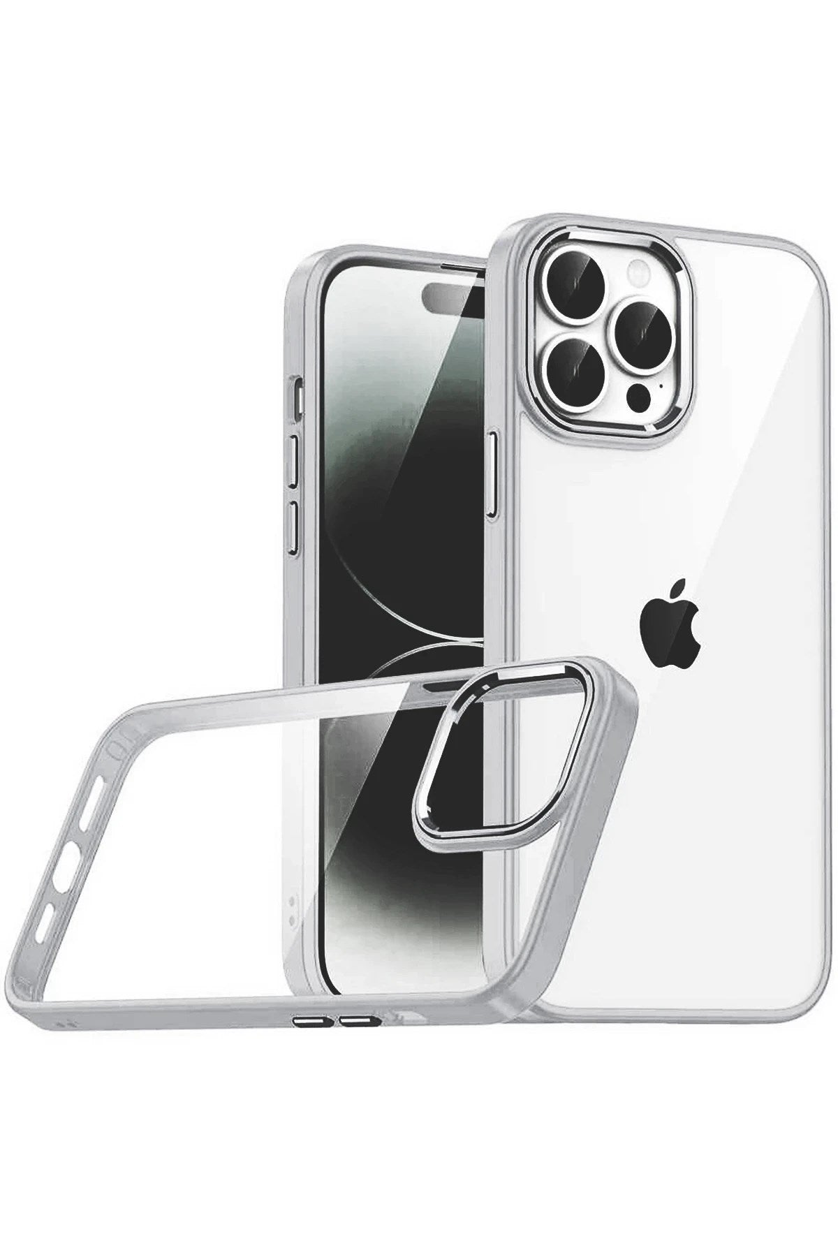 Mey İthalat® iPhone 15 Pro Max Lensli Silikon - Gümüş