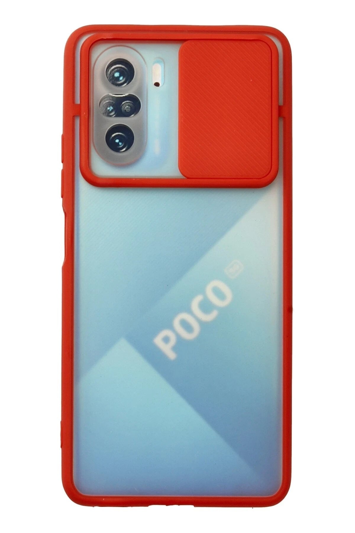 Mey İthalat® Poco F3 Kılıf Palm Buzlu Kamera Sürgülü Silikon - Kırmızı