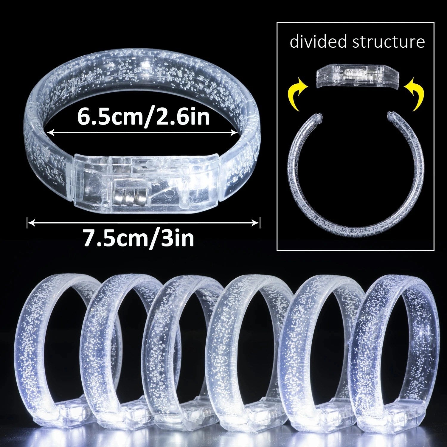 Mey İthalat® Beyaz-Gümüş Led Işıklı Baskı Yapılabilen Pilli Bileklik Bilezik 1,5 cm Genişlik