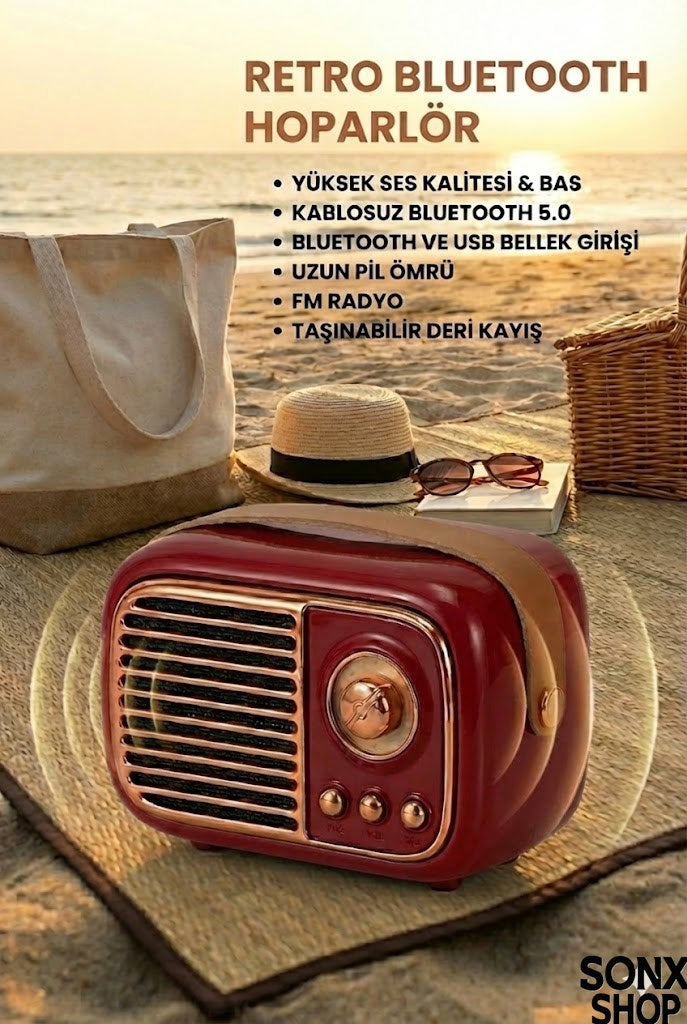 SONX Nostaljik Retro Bluetooth - FM Radyo, USB ve Bluetooth Kablosuz Hoparlör