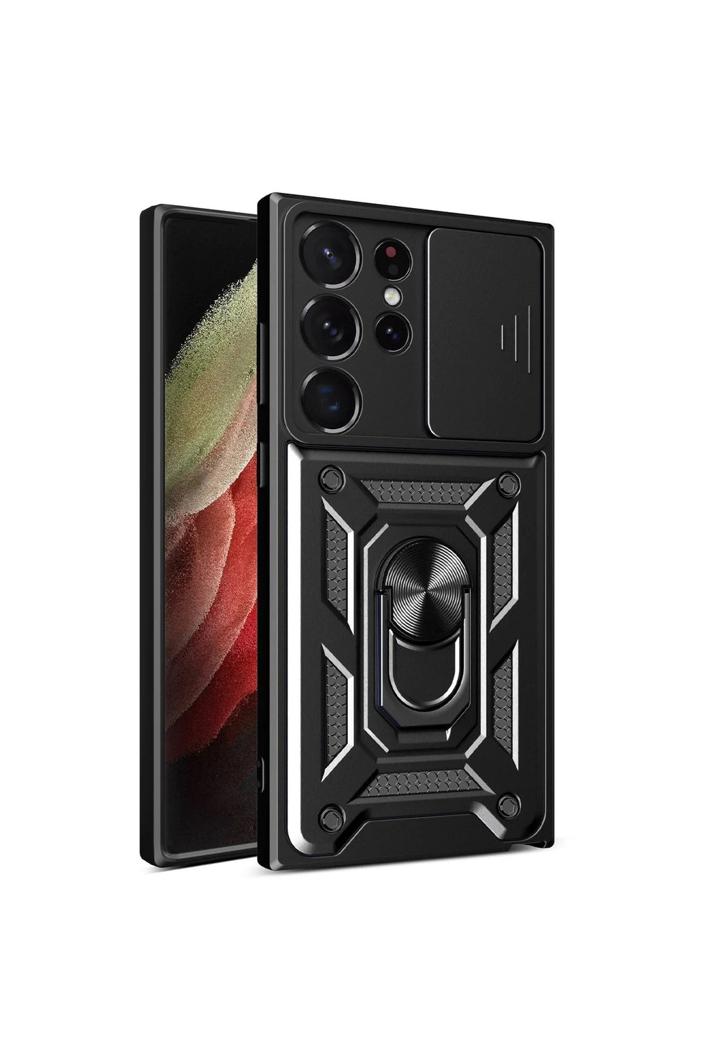 Mey İthalat® Samsung Galaxy S23 Ultra Kılıf Pars Lens Yüzüklü Silikon - Siyah