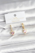 Mey İthalat® Pirinç Gold Pembe Renk Zirkon Taşlı Kalp Model Kadın Küpe
