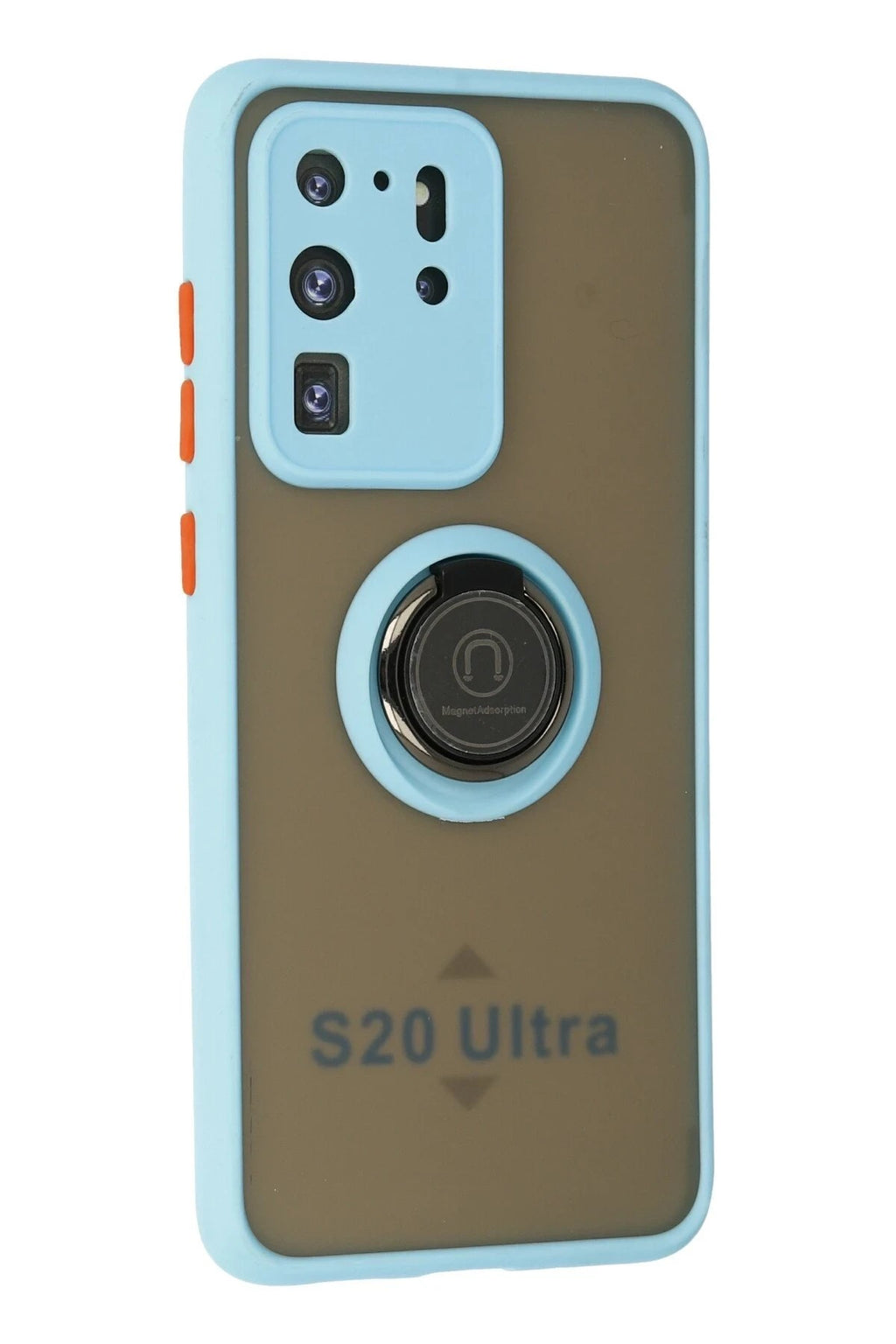 Mey İthalat® Samsung Galaxy S20 Ultra Kılıf Montreal Yüzüklü Silikon Kapak - Buz Mavi