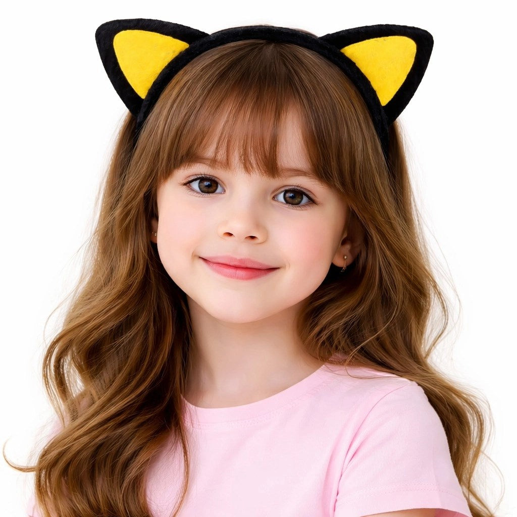 Mey İthalat® Peluş Kedi Kulak Taç Sarı Siyah – Çocuk Parti &amp; Kostüm Tacı