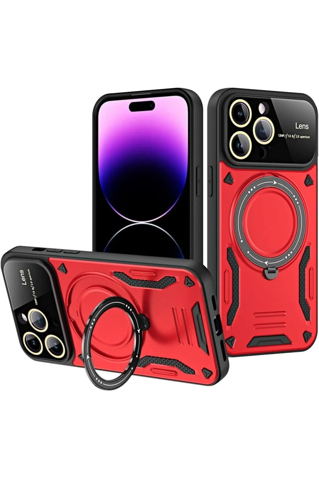 Mey İthalat® iPhone 16 Pro Kılıf Joy Lens Standlı Kapak - Kırmızı
