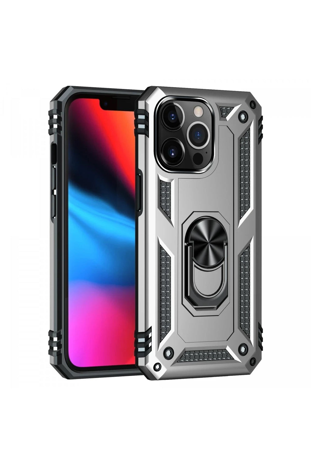 Mey İthalat® iPhone 13 Pro Kılıf Sofya Yüzüklü Silikon Kapak - Gümüş