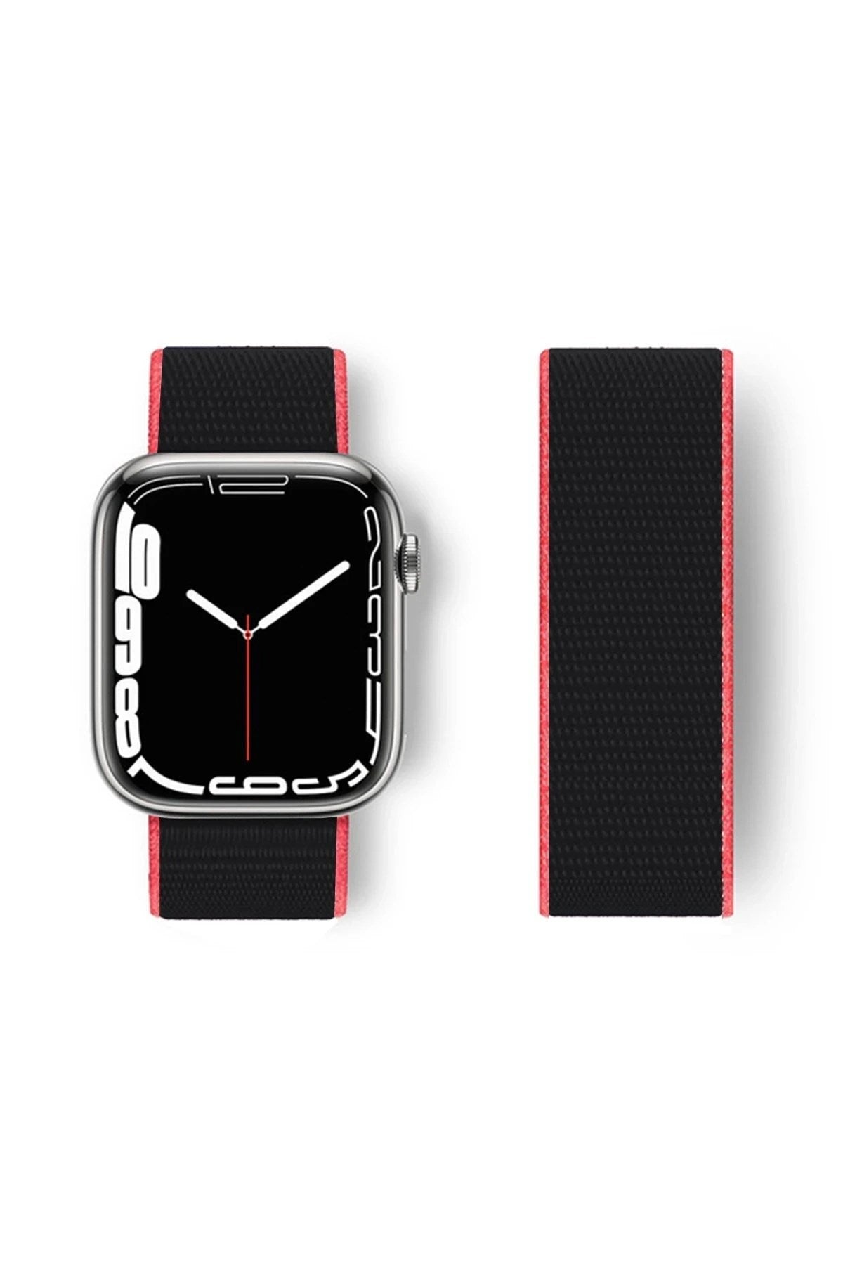 Mey İthalat® Watch 38mm Hasırlı Cırtcırtlı Kordon - Pembe-Siyah