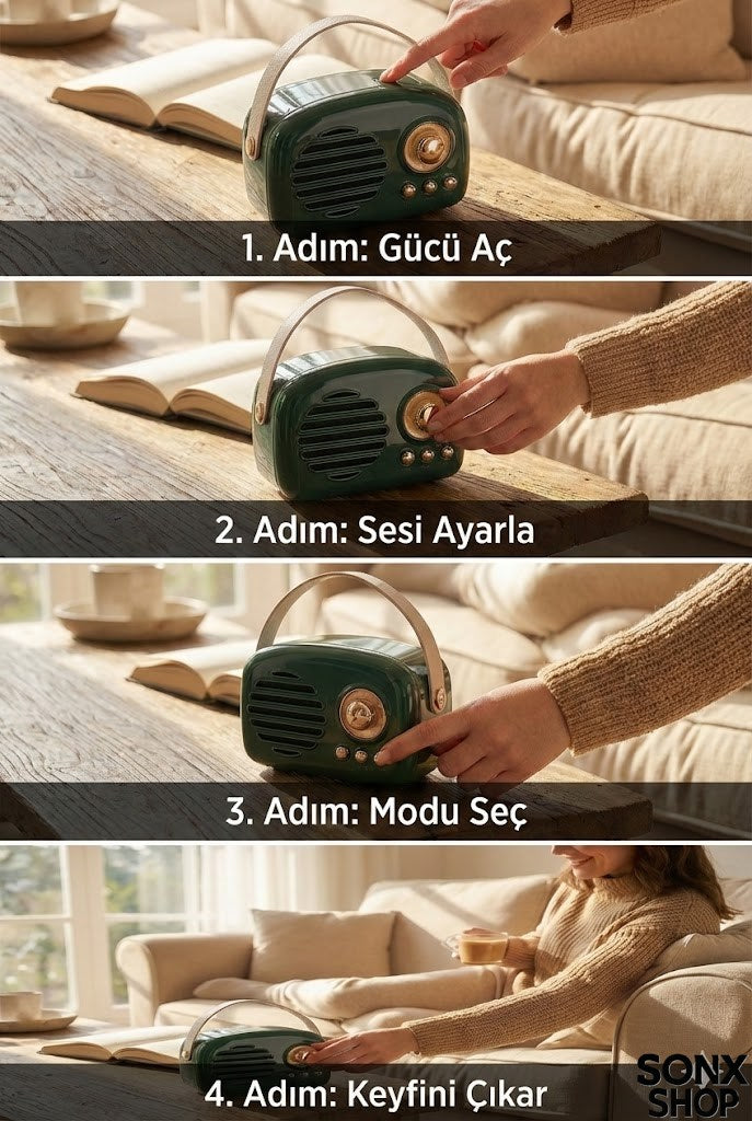 SONX Nostaljik Retro Bluetooth - FM Radyo, USB ve Bluetooth Kablosuz Hoparlör