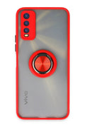 Mey İthalat® Vivo Y11S Kılıf Montreal Yüzüklü Silikon Kapak - Kırmızı