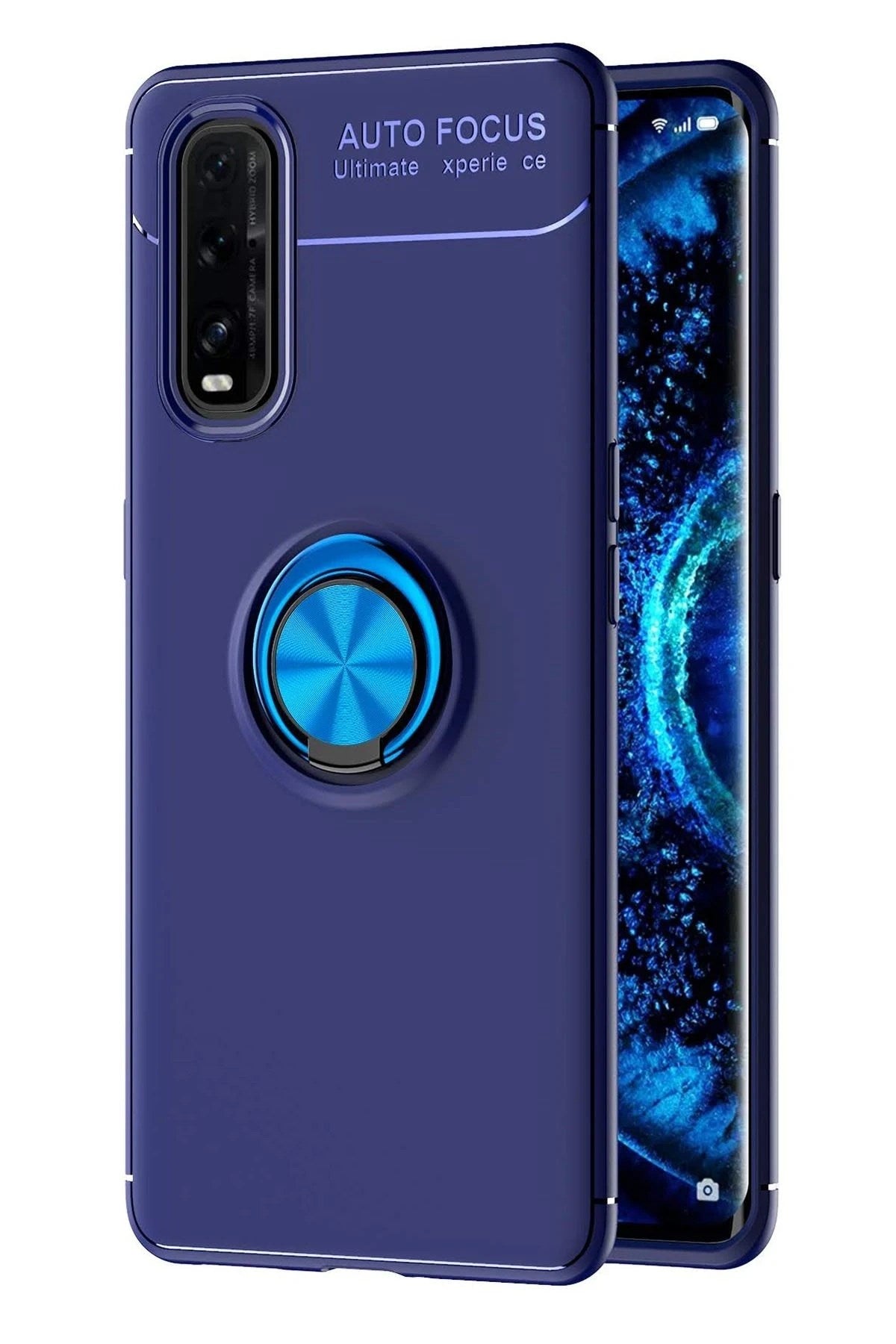 Mey İthalat® Find X2 Kılıf Range Yüzüklü Silikon - Mavi